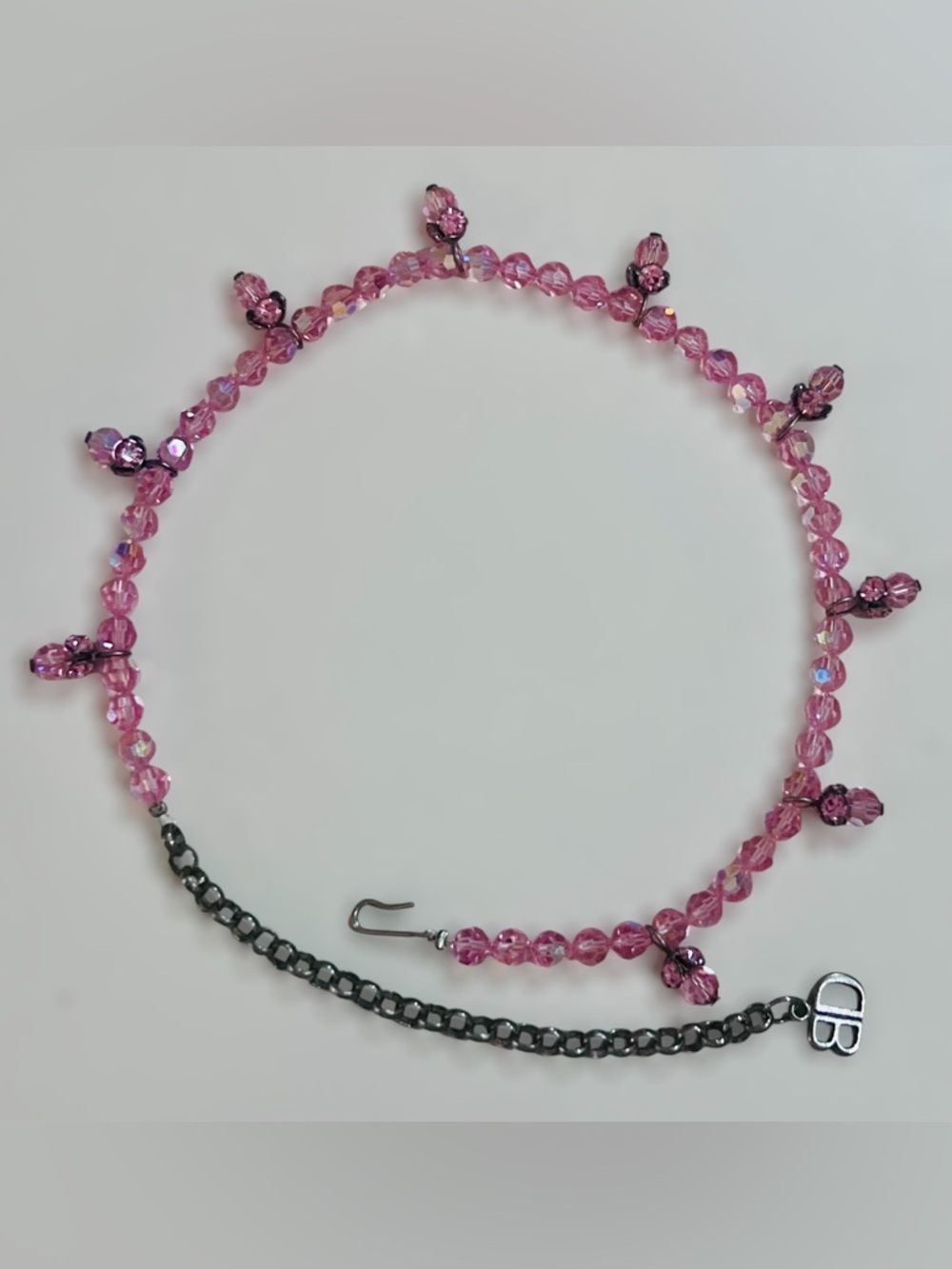 Vintage Signed Blair Delmonico Pink Swarovski Crystal Dangle Choker Necklace